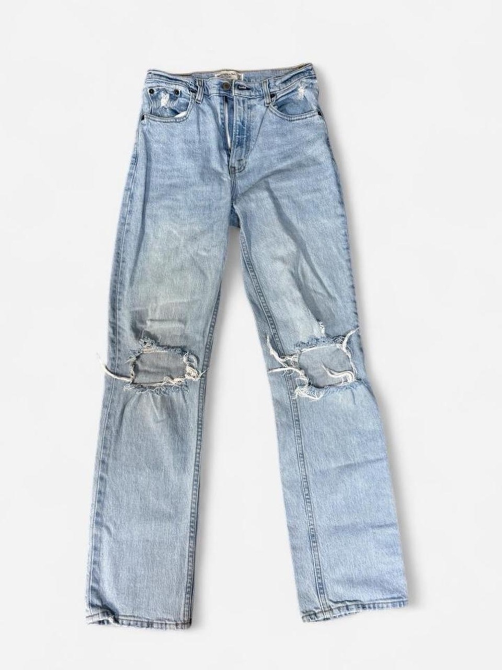Abercrombie & Fitch Light Blue Distressed Straight-Leg Jeans
